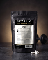 Vitarium Select ZMA 60 capsules - stazak met capsules en subtiele fitness-achtergrond