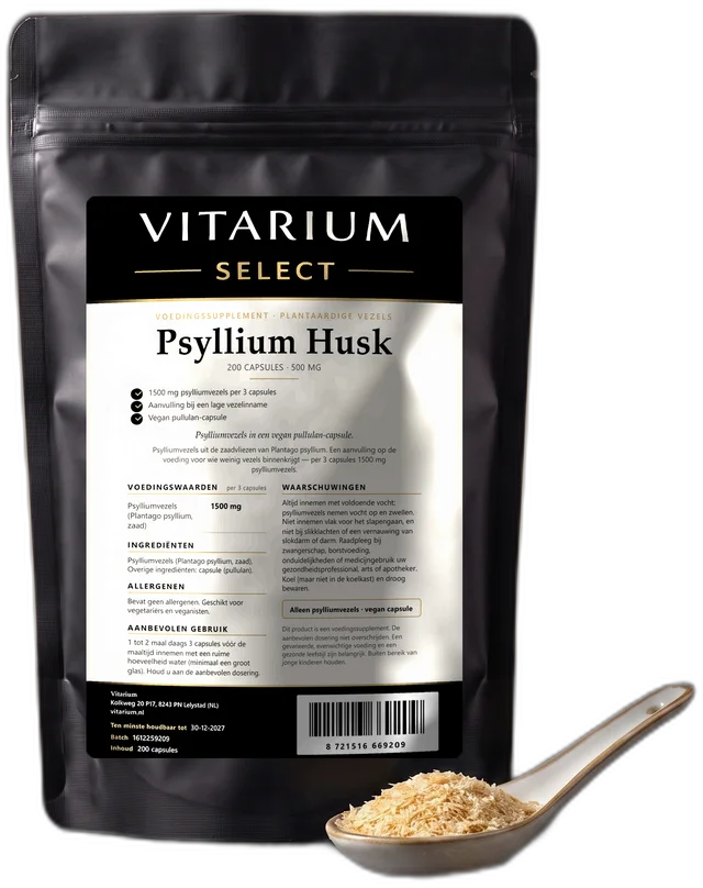 Vitarium Select Psylliumvezels met een lepel psylliumvezels