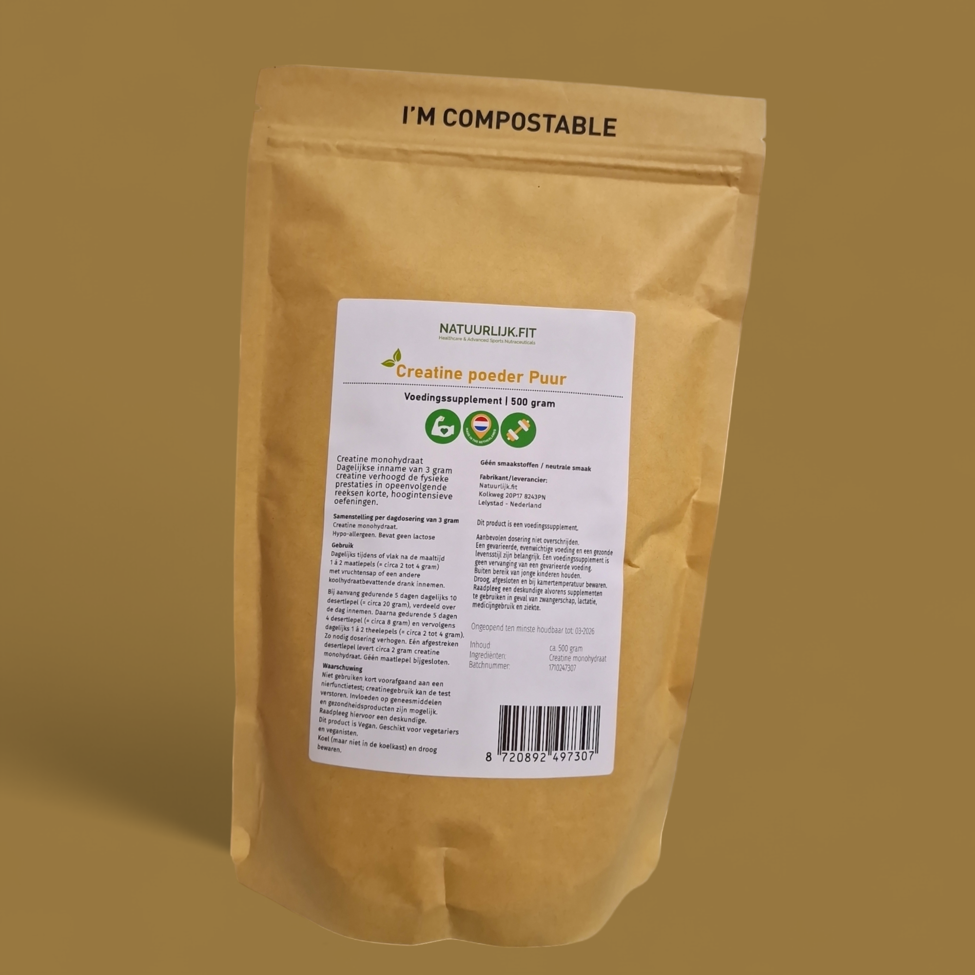 Natuurlijk.fit Puur Creatine 500 gram Secundaire afbeelding