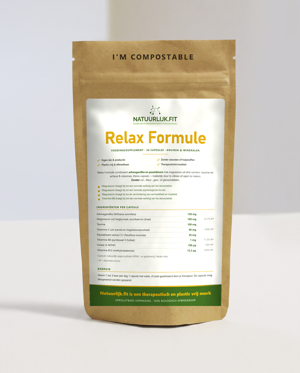 Natuurlijk.fit Relax Formule 36 capsules in composteerbare kraft stazak