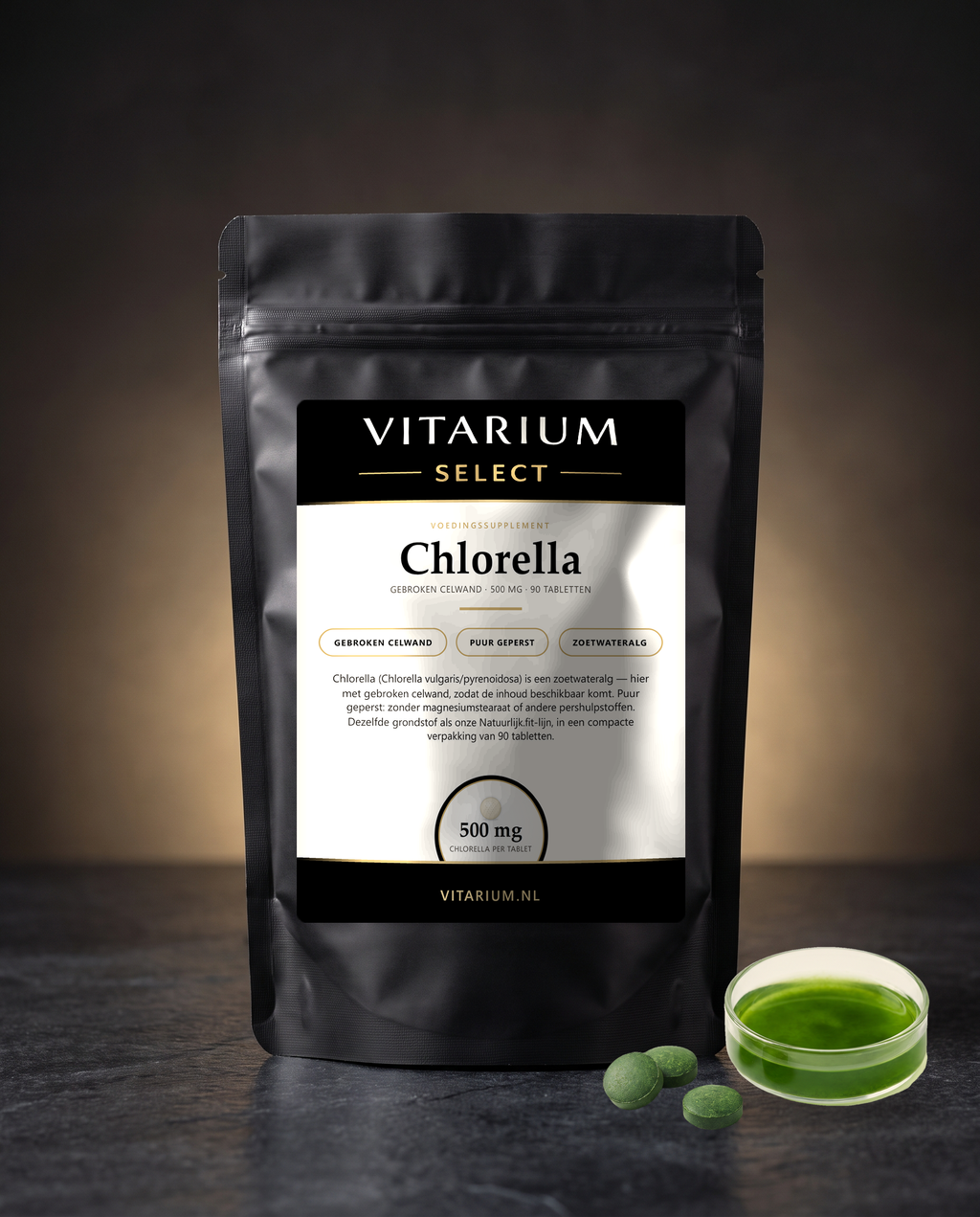 Chlorella tabletjes Vitarium Select - 90 tabletten, 500 mg, gebroken celwand