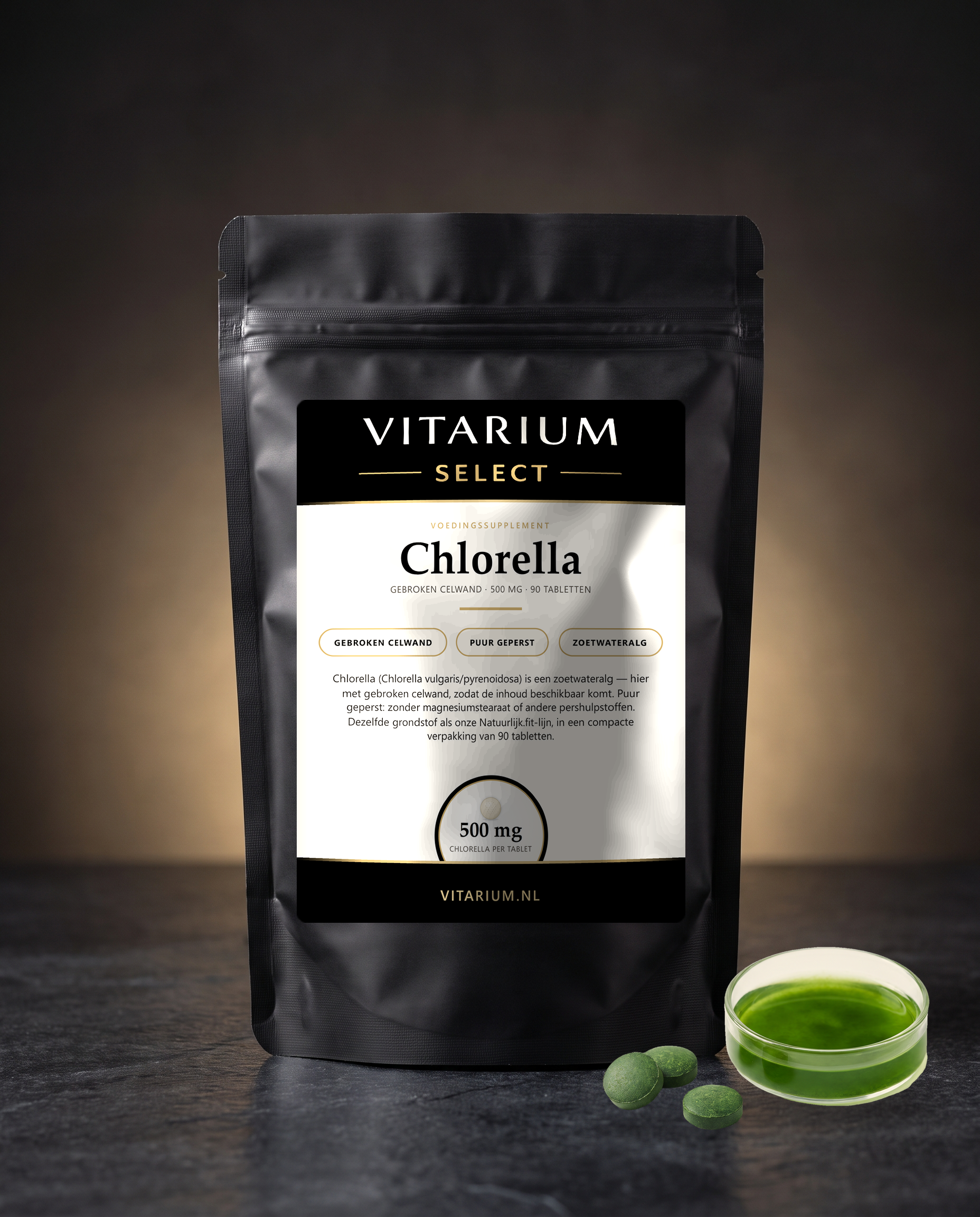 Chlorella tabletjes Vitarium Select - 90 tabletten, 500 mg, gebroken celwand