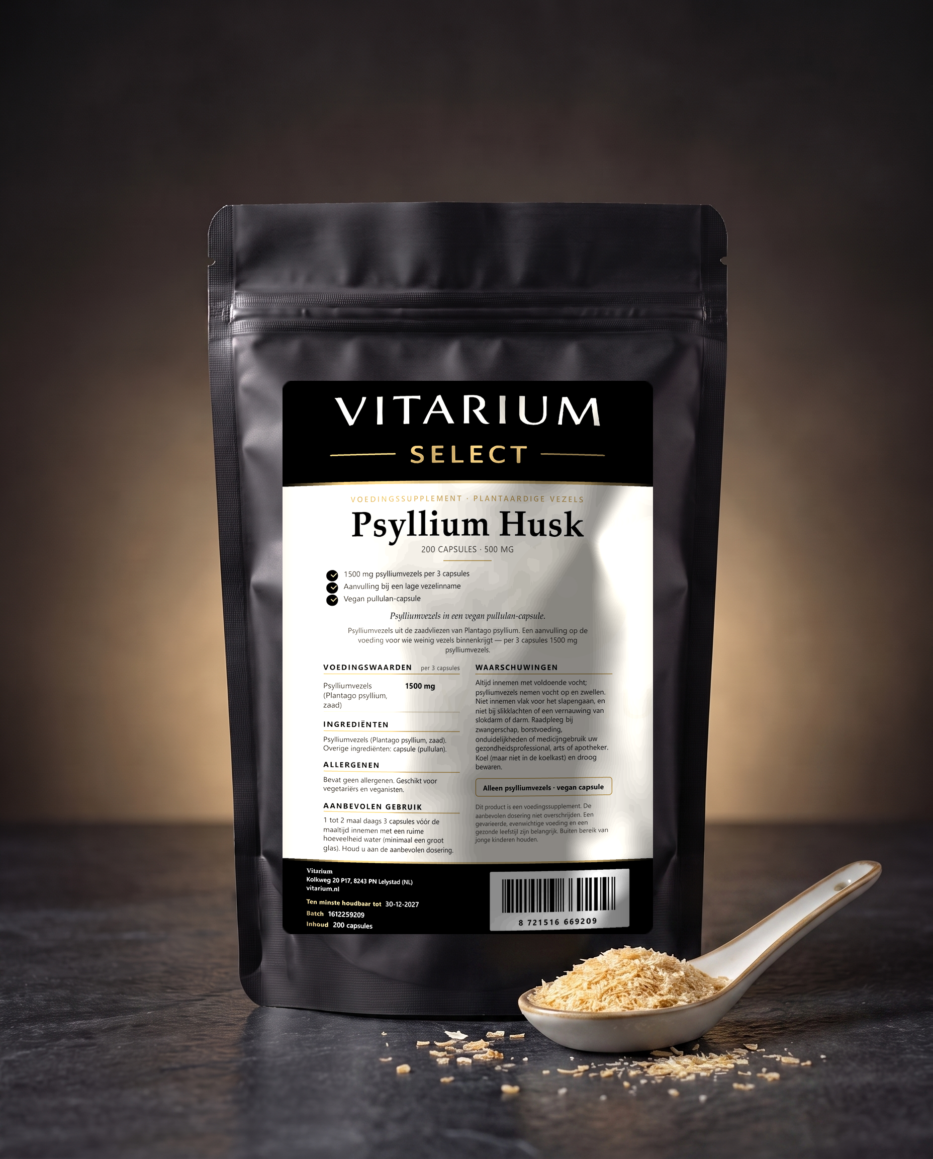 Vitarium Select Psylliumvezels 500 mg 200 capsules - stazak met lepel psyllium husk vezels Hauptbild
