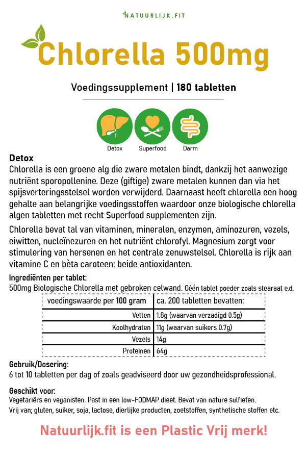 Chlorella Pure & Clean 500 mg - Natuurlijk.fit - 180 tabletten