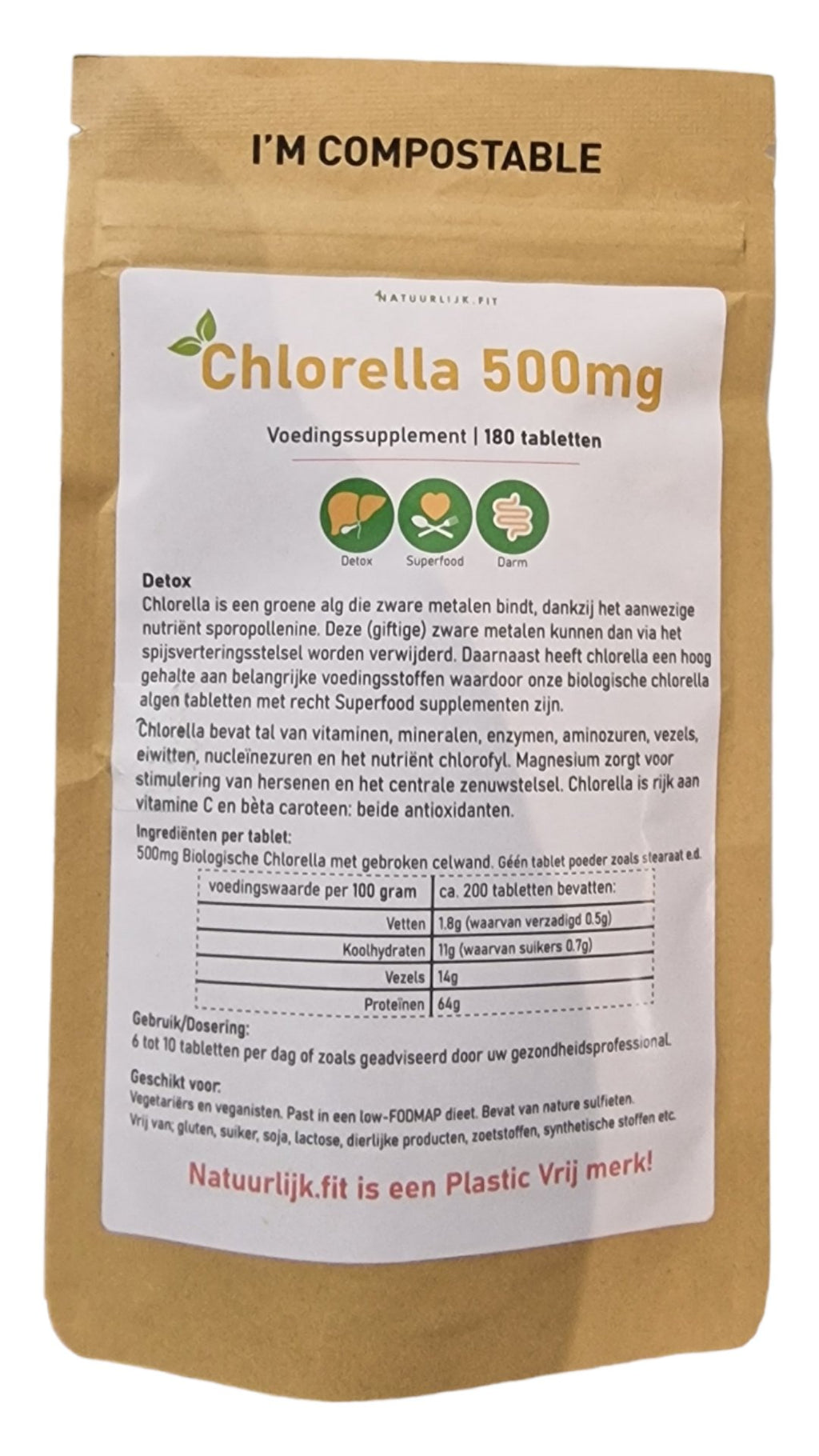 Chlorella Pure & Clean 500 mg - Natuurlijk.fit - 180 tabletten
