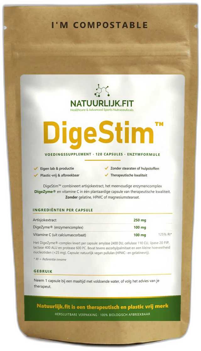 DigeStim enzymencomplex van Natuurlijk.fit — kraftzak met 120 vegan capsules