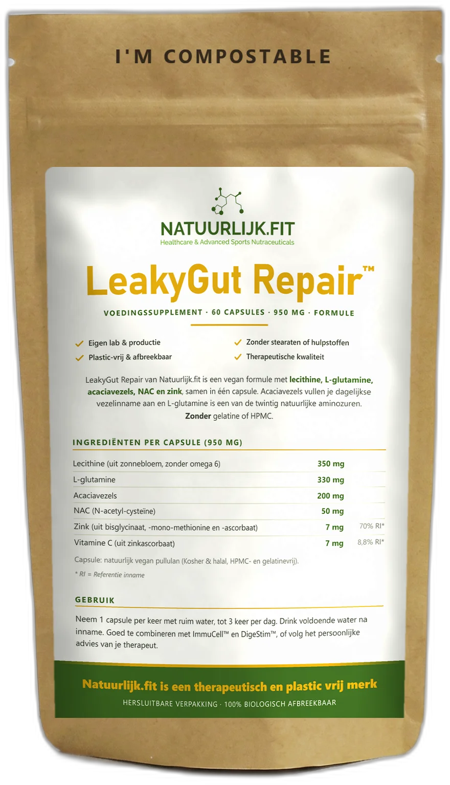 LeakyGut Repair van Natuurlijk.fit — 60 vegan capsules in een composteerbare kraftzak