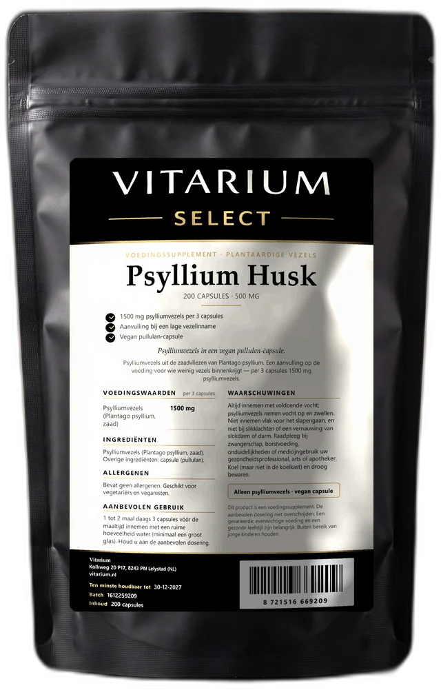 Vitarium Select Psylliumvezels 500 mg, 200 capsules